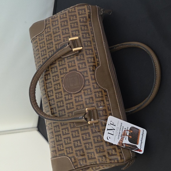 Fendi 1990s Zucca Coated Canvas Boston Bag w/textured leather- rare collectable